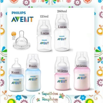 Phillips Avent - Kit 2 Mamadeiras Classic 125ml e 260ml + Bico Extra com gravação a laser 