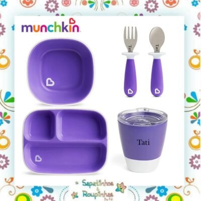 Munchkin - Kit Prato com divisórias + Kit talheres + Bowl + Copo de Splash 207ml com gravação a laser