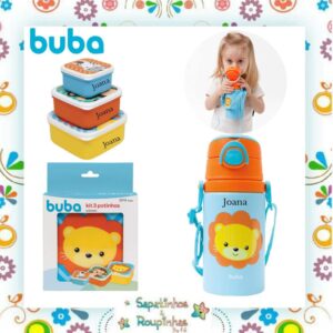 Buba - Kit Garrafinha de alumínio animal Fun + 3 potinhos animal Zoo com gravação a laser
