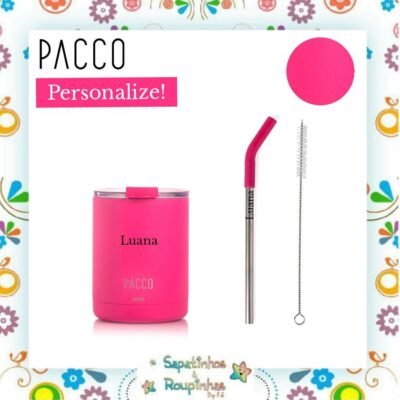 Pacco - Kit HappyCup Térmico 295ml Pink + Canudo Eco Pink com gravação a laser