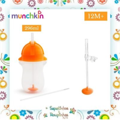 Munchkin - Kit Copo Grande com Canudo Click Lock Laranja 296ml + Canudo de Reposição para Copo Click Lock