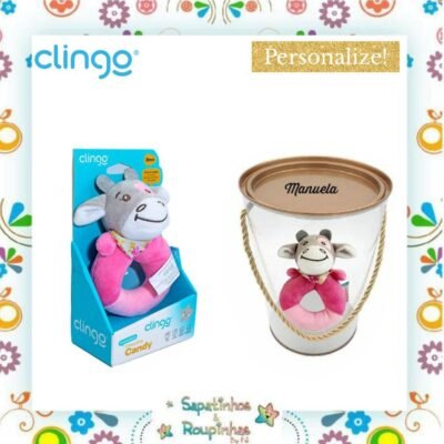 Clingo - Kit Chocalho Candy + Balde cônico transparente com tampa personalizada com gravação a laser