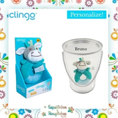 Clingo - Kit Chocalho Gelly + Balde cônico transparente com tampa personalizada com gravação a laser