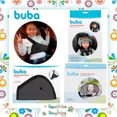 Buba - Kit Ajuste para Cinto de Segurança + Apoio de Cabeça para Assento de Carro + Espelho Retrovisor para Banco Traseiro