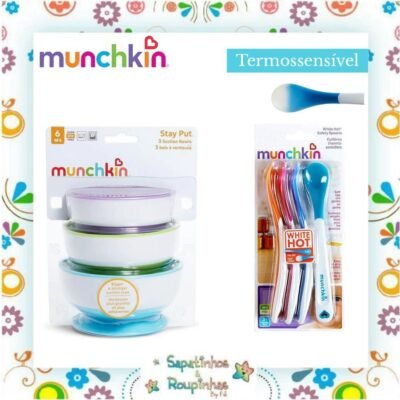 Munchkin - Kit 3 tigelas com ventosa + 4 colheres termossensível