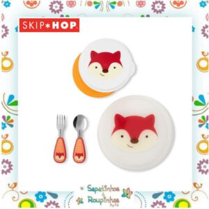 Skip Hop - Kit de Alimentação Zoo Raposa + Babador Zoo Raposa + Garrafa Flip Zoo Raposa com gravação a laser - Imagem 7