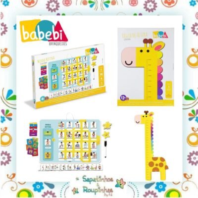 Babebi - Kit Quadro Educativo Minha Rotina Estrelinhas + Régua De Altura Girafinha