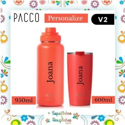 Pacco - Kit Copo Térmico Thermocup laranja 600ml + Garrafa Térmica HydraV2 Laranja 950ml Com Gravação A Laser