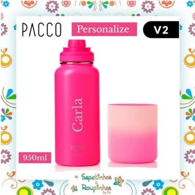 Pacco - Kit Garrafa Térmica HydraV2 950ml Pink + Capa G alta Gradiente Pink com gravação a laser