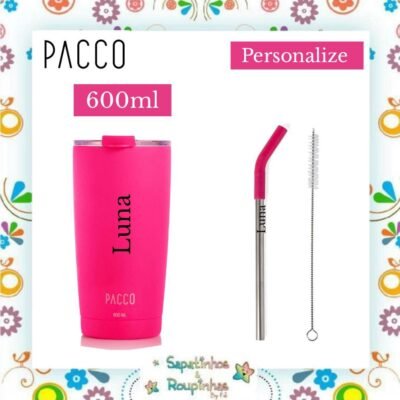 Pacco - Kit Copo Térmico Thermocup Pink 600ml inox com gravação a laser