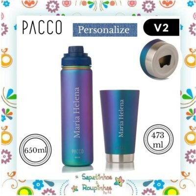 Pacco - Kit Garrafa Térmica Hydra V2 650ml boreal  com gravação a laser