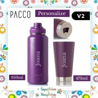 Pacco - Kit Beer Cup roxa 600ml + Garrafa Térmica HydraV2 roxa 950ml com gravação a laser