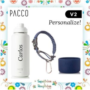Pacco – Kit Garrafa Térmica Hydra V2 950ml Branca Com Gravação A Laser