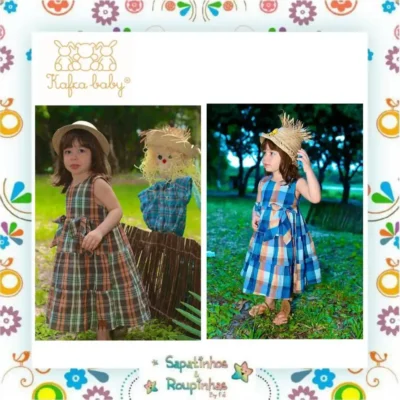 Kafca Baby - Vestido Xadrez Coração com Laço