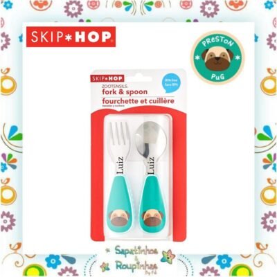 Skip Hop - Talheres Zoo Cachorro Pug 12m+ com gravação a laser