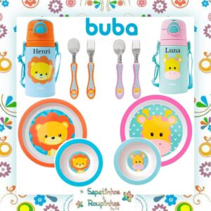 Buba - Kit Refeição Leão e Girafa com gravação a laser