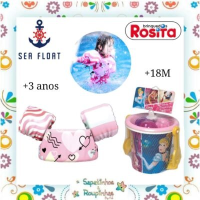 Rosita/Sea Float - Kit Balde de Praia Princesas e Boia Colete Infantil