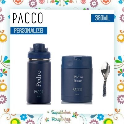 Pacco - Kit Marinho Garrafa Térmica HydraV2 350ml e Pote Termico Food 350ml com gravação a laser