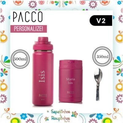 Pacco - Kit Fucsia Garrafa Térmica 500ml e Pote Térmico Food Jar 350ml com gravação a laser
