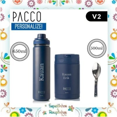 Pacco - Kit Marinho Garrafa Térmica 650ml e Pote Térmico Food Jar 500ml  com gravação a laser