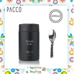 Pacco - Kit Preto Garrafa Térmica 950ml e Pote Térmico 500ml com gravação a laser - Imagem 7