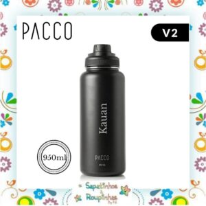 Pacco - Kit Preto Garrafa Térmica 950ml e Pote Térmico 500ml com gravação a laser - Imagem 4