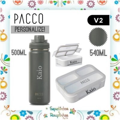 Pacco - Kit Pote Hermético SnackBox 540ml e Garrafa Térmica 500ml com gravação a laser