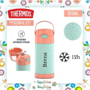 Thermos - Garrafa Térmica Verde com Bolinhas 355ml com gravação a laser