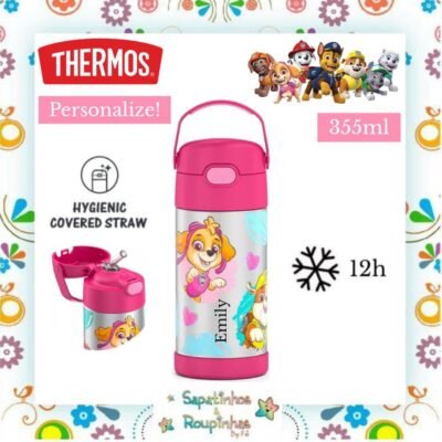Thermos - Garrafa Térmica Patrulha Canina Rosa 355ml com gravação a laser