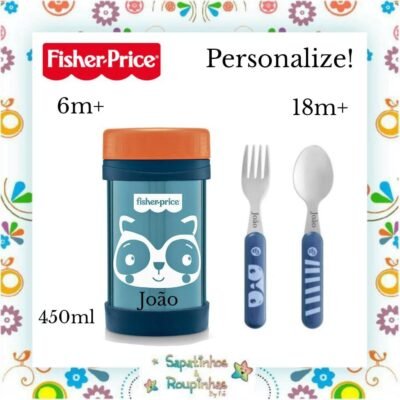 Fisher Price - Kit Pote Térmico e Talheres Hot & Cold com gravação a laser