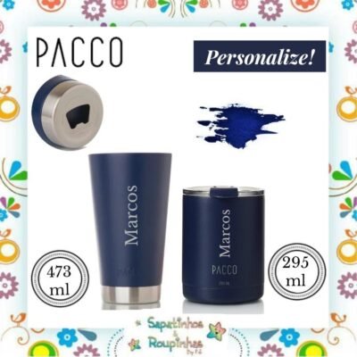 Pacco - Kit Copo Térmico Marinho com gravação a laser