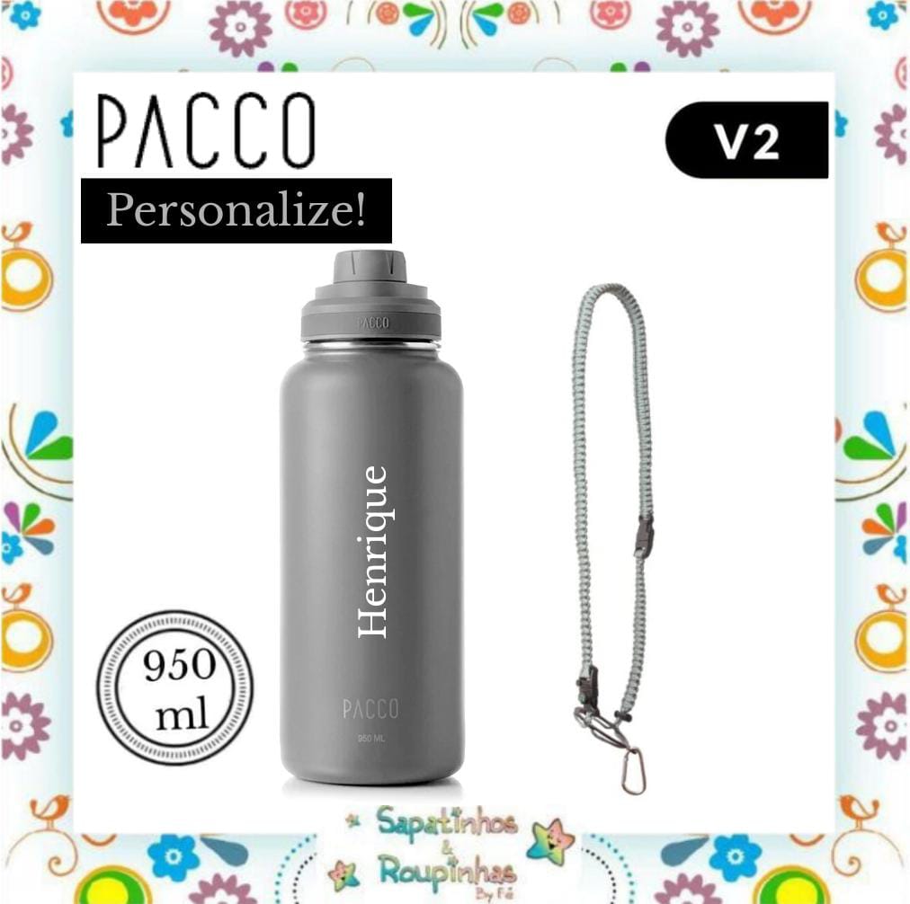 Pacco - Kit Garrafa Térmica e Alça Hydra Cinza com gravação a laser ...