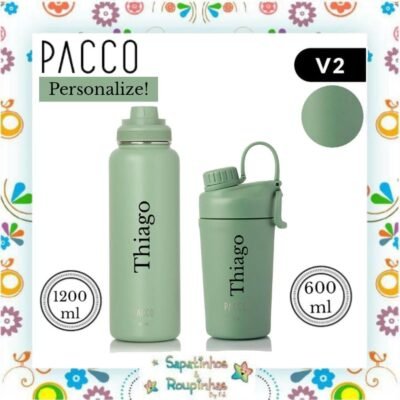 Pacco -  Kit Garrafa Térmica e Copo Shaker Salvia com gravação a laser
