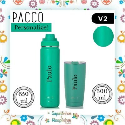 Pacco - Kit Garrafa Térmica e Copo Térmico Thermocup Esmeralda com gravação a laser