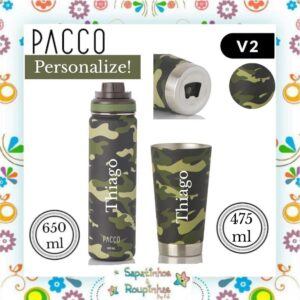 Pacco - Kit Garrafa Térmica e Copo Camuflada Militar com gravação a laser - Imagem 1