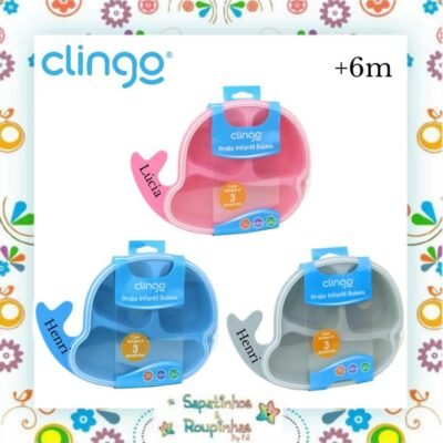 Clingo - Prato Infantil Baleia com Tampa com gravação a laser