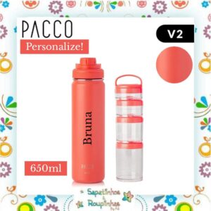 Pacco - Kit Garrafa Térmica Laranja e Mix Connect Coral com gravação a laser