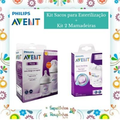 Philips Avent - Kit 2 Mamadeira e Sacos para Esterilização no Microondas com gravação a laser