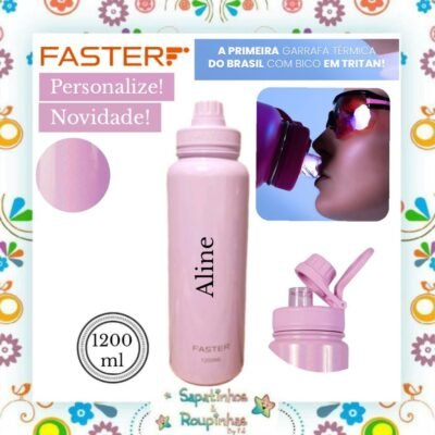 Faster - Garrafa Térmica 1200ml Shine Rosa com gravação a laser