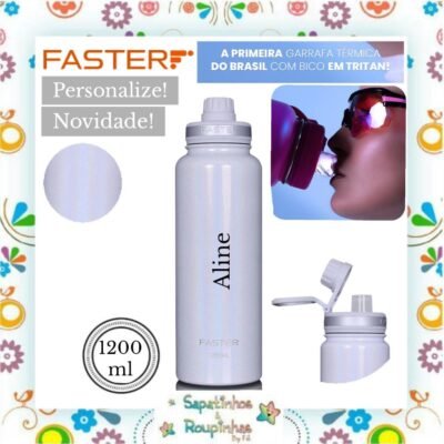 Faster - Garrafa Térmica 1200ml Shine White com gravação a laser