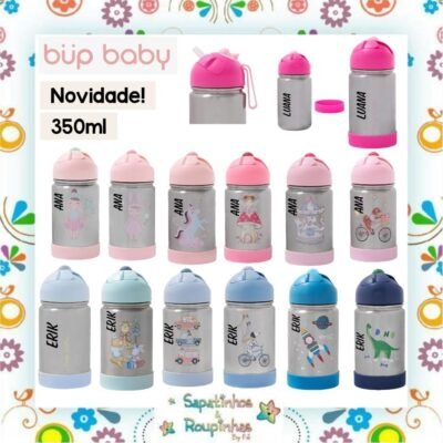Bup Baby - Garrafa Flip Térmica com alça de silicone com gravação a laser