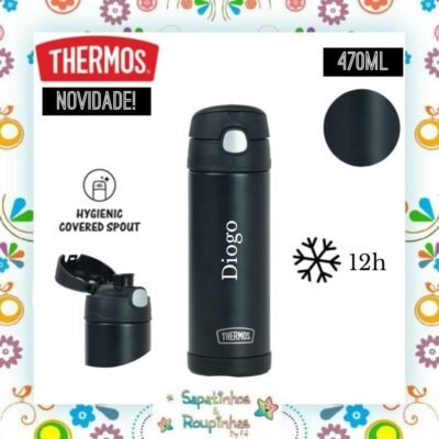 Thermos - Garrafa Térmica Preto 470ml com gravação a laser