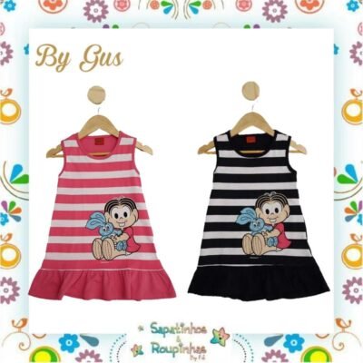 Bygus - Vestido Infantil Listrado Turma Da Mônica
