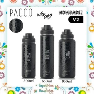 Pacco - Garrafa Térmica Leopard Preta com gravação a laser