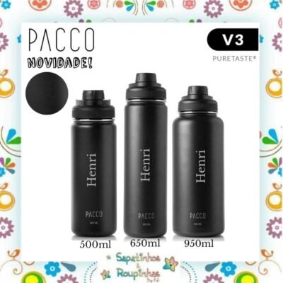 Pacco - Garrafa Térmica Hydra V3 Puretaste Preta com gravação a laser