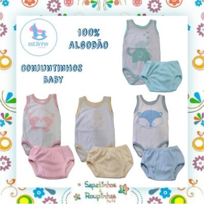 Estilinho - Conjunto Infantil Body e Tapa Fralda Animaizinhos