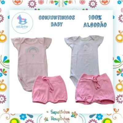 Estilinho - Conjunto Infantil Body e Shorts Bordado
