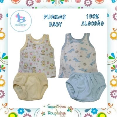 Estilinho - Pijama Infantil Regata e Tapa Fralda Animaizinhos
