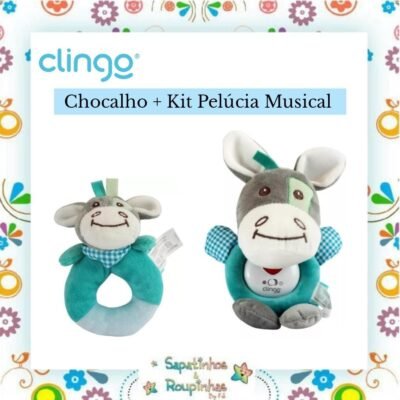 Clingo - Kit Chocalho e Pelúcia Musical Gelly 0M+