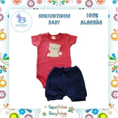 Estilinho - Conjunto Infantil Ursinho Body e Shorts Menino
